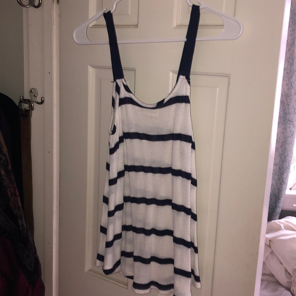 navy blue and white striped tank top